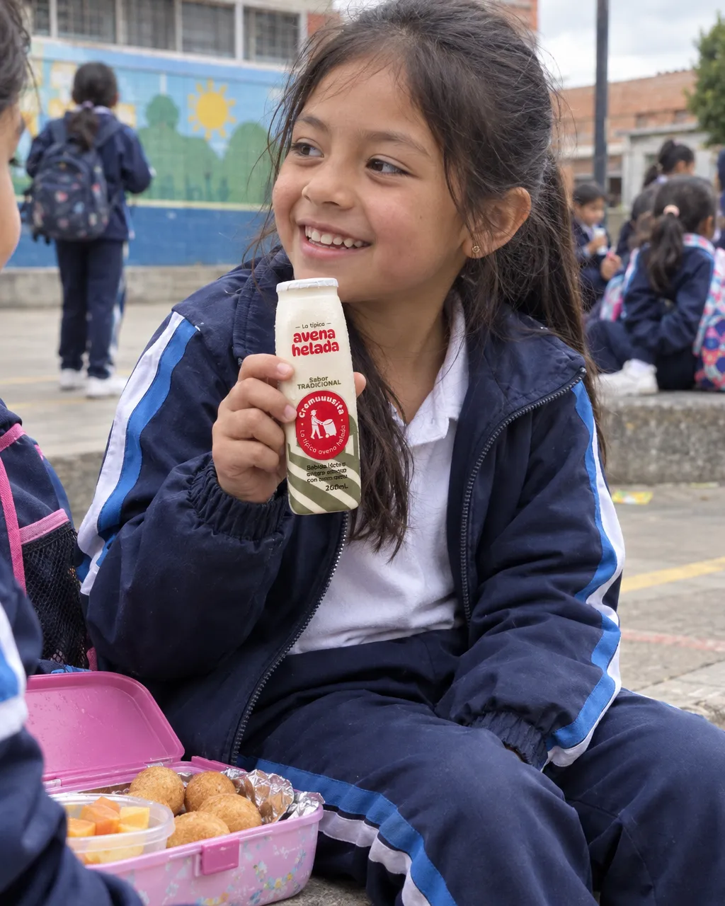 Niña con avena en el recreo