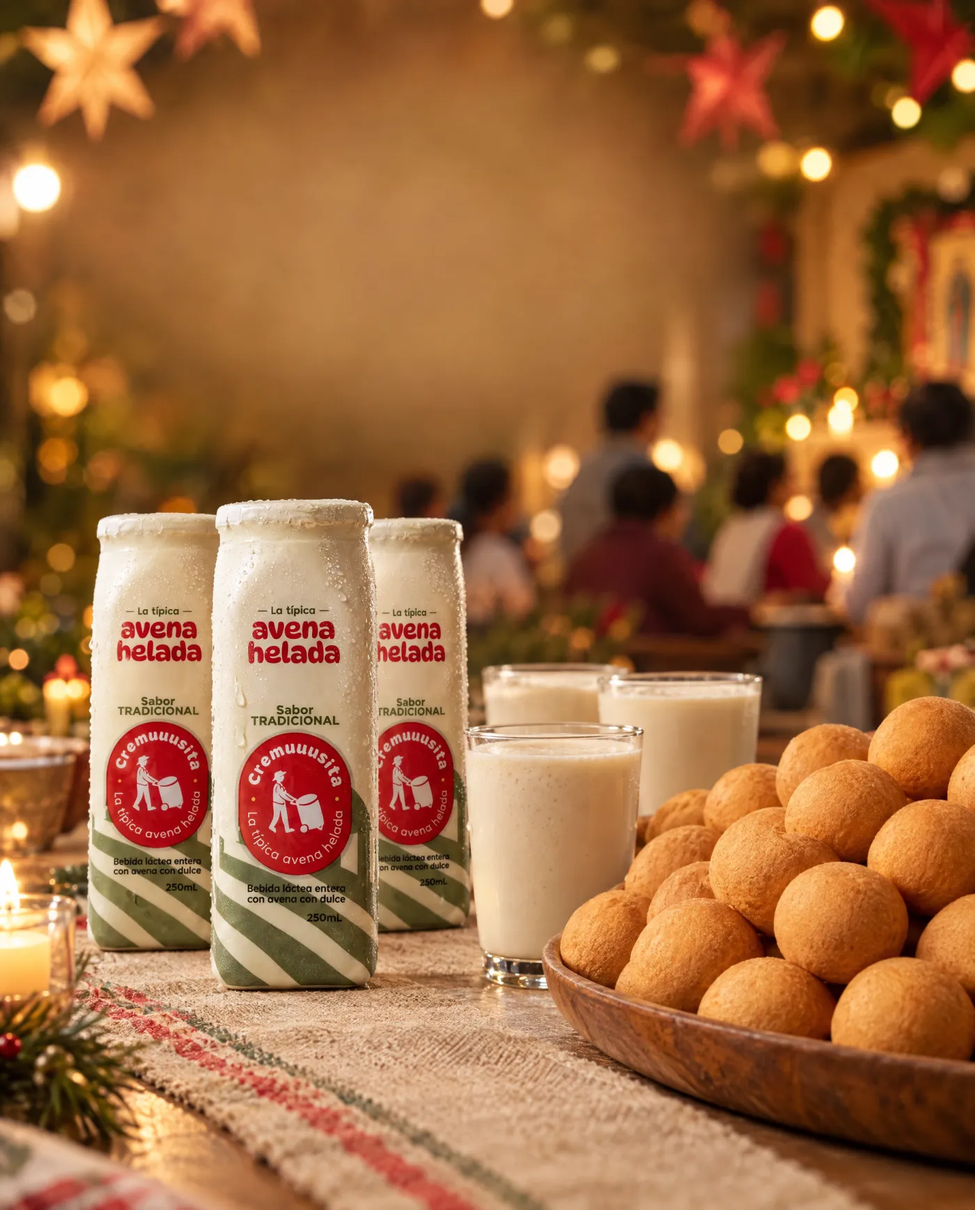 Mesa de novena con avena cubana y buñuelos